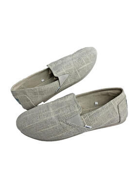 TOMS Alpargatas Metallic Slip-On Flats Cream Sparkle Plaid Canvas US Size 7.5